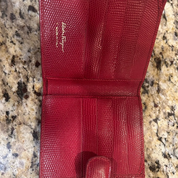 Salvatore Ferragamo Red Textured Wallet with Gold Buckle - Picture 3 of 6